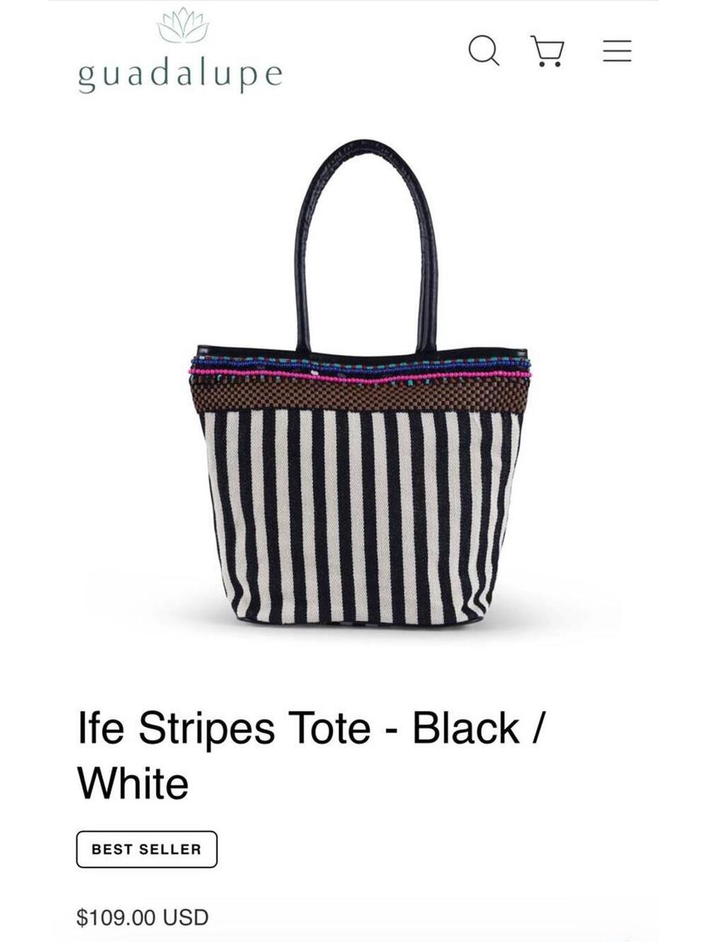 NWT Guadalupe Ife Striped Tote Handbag Black White - Picture 6 of 6